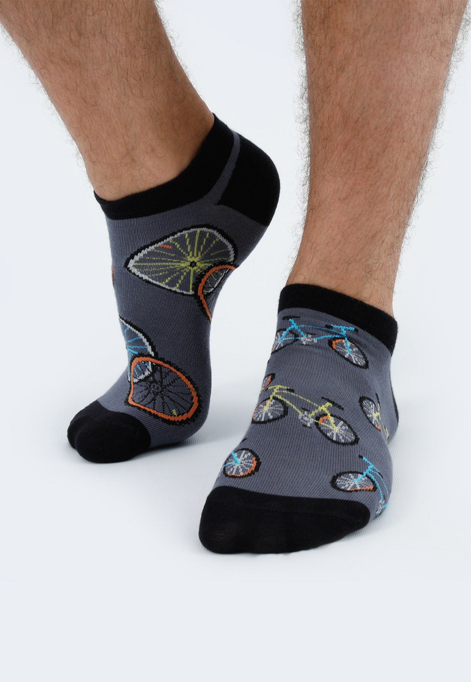 Zielono-granatowe stopki we wzór rowerowy