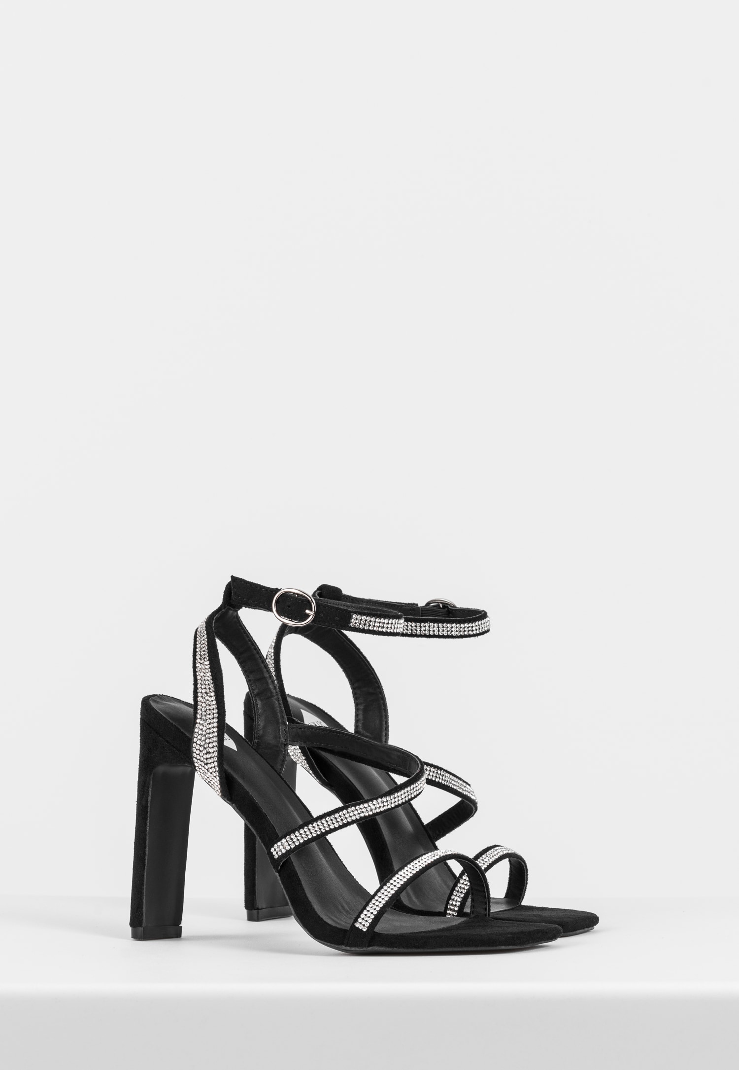 WJS czarne sandały damskie z kryształkami i odkrytą piętą