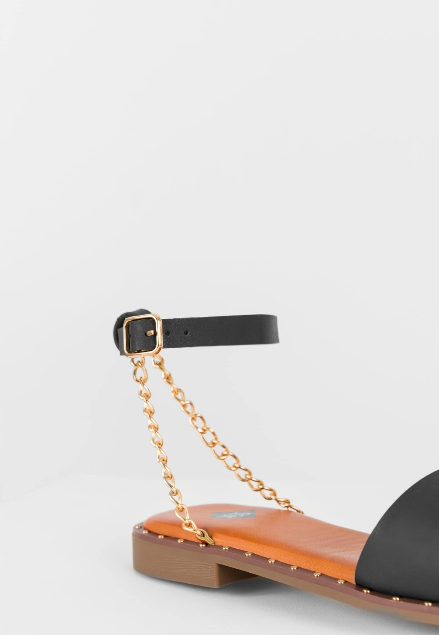 WJS czarne sandały damskie z łańcuszkiem