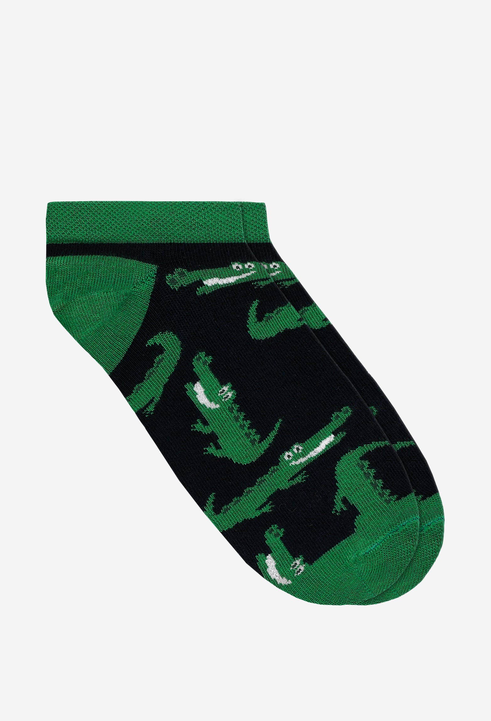 Granatowo-zielone stopki w krokodyle