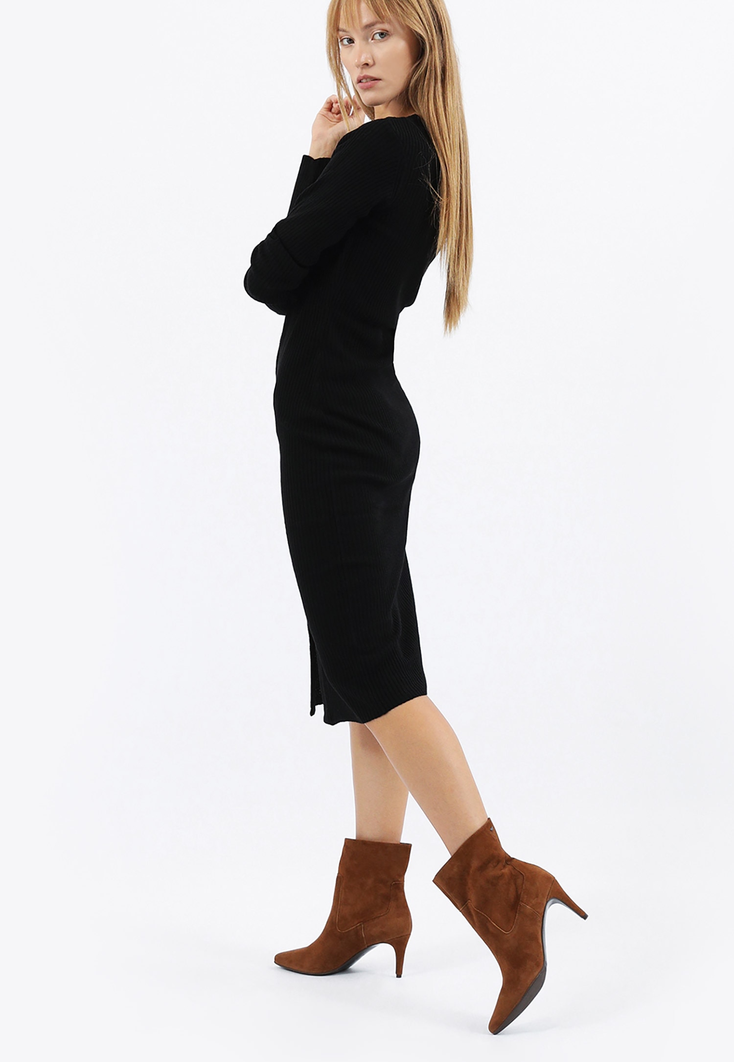 Eleganckie jasnobrązowe botki na szpilce