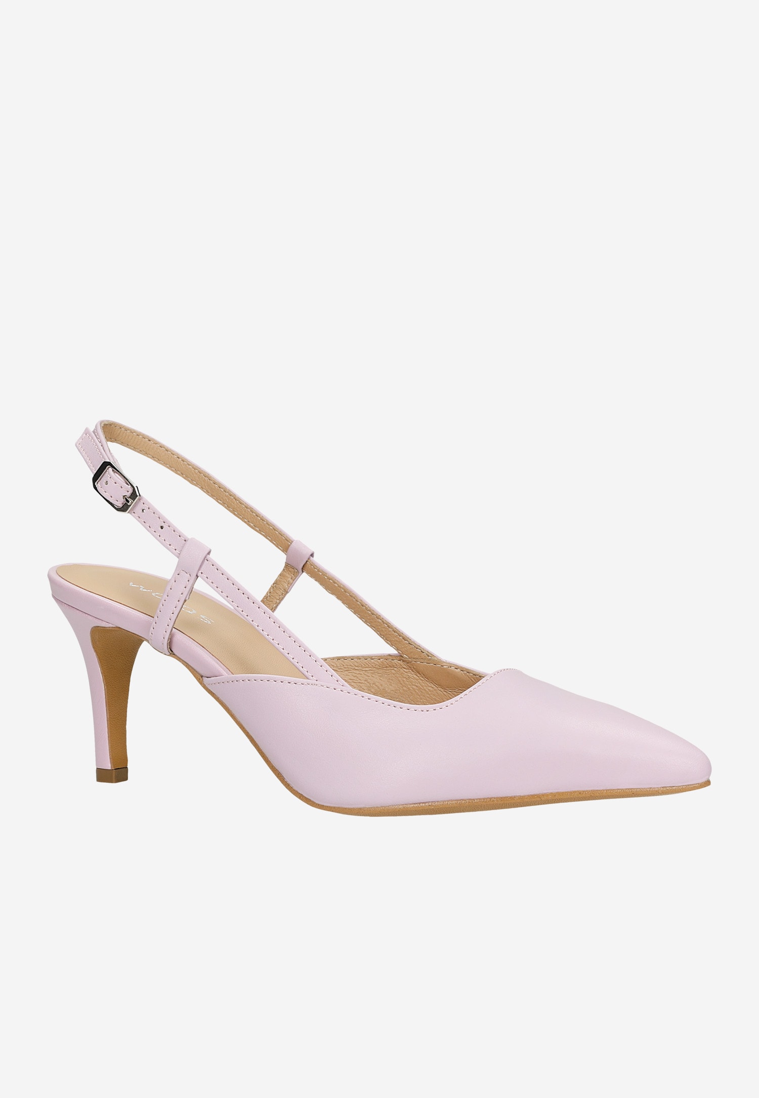 Różowe czółenka damskie z odkrytą piętą z lakierowanej skóry