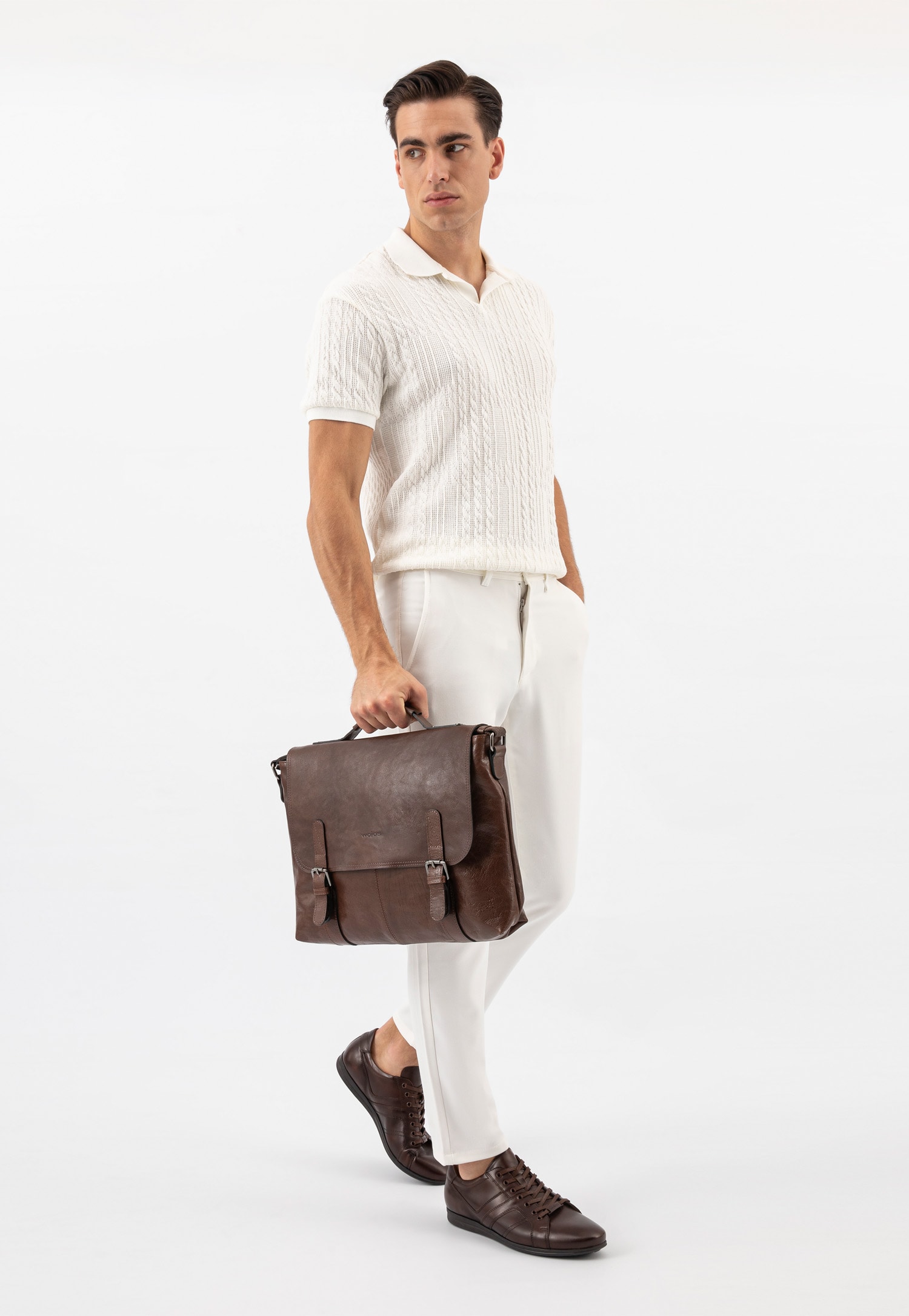 Duża brązowa torba męska ze skóry licowej