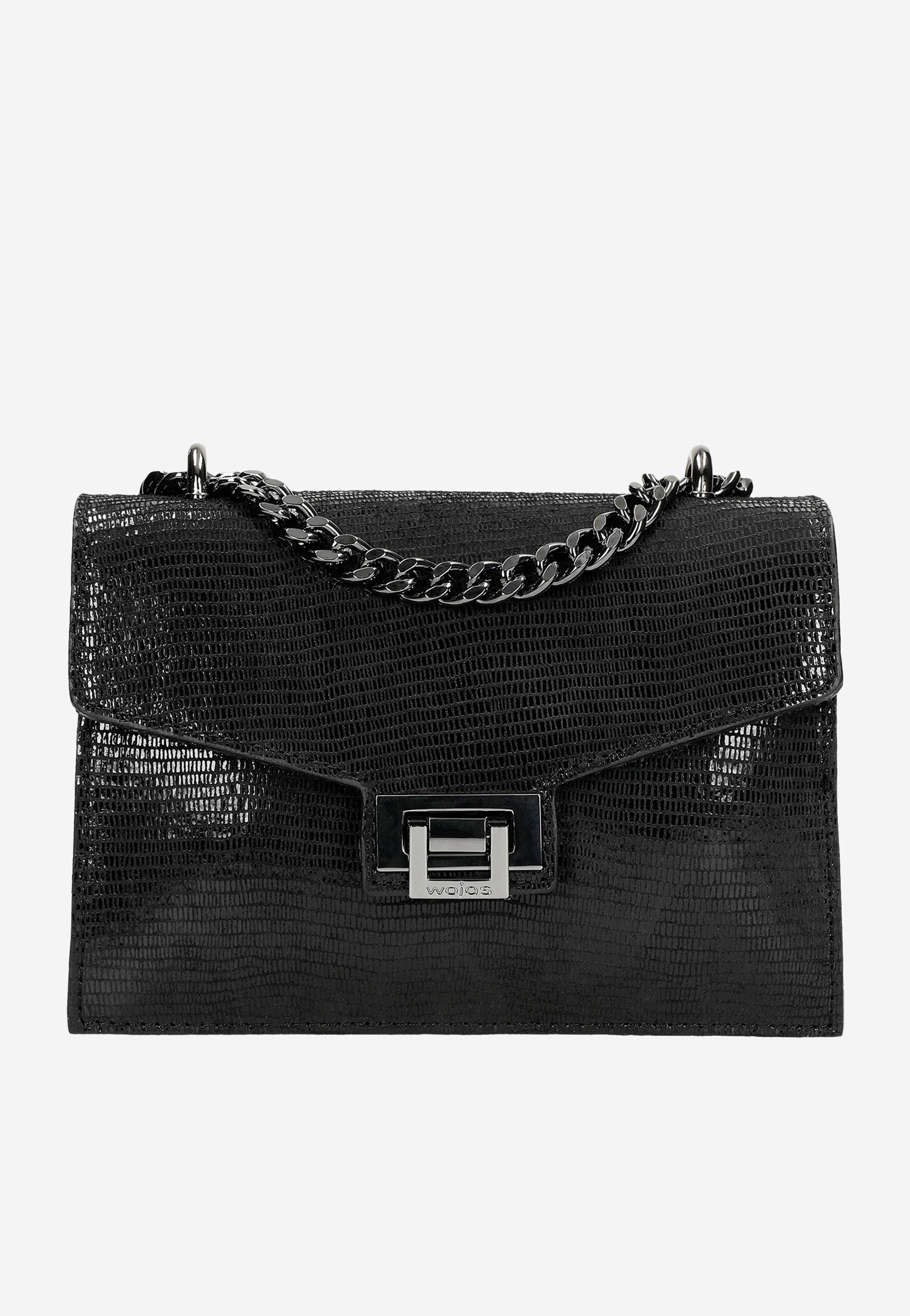 Czarna skórzana torebka damska z metalowym łańcuchem