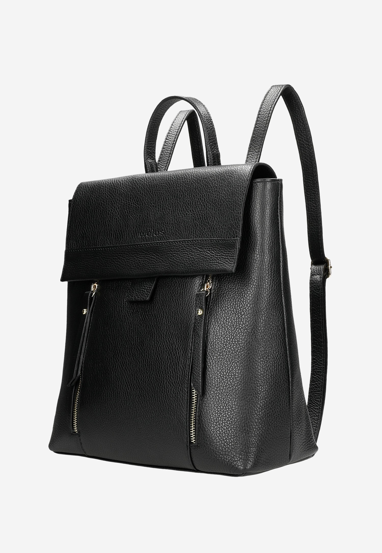 Czarny plecak damski skórzany z dwiema kieszonkami z przodu