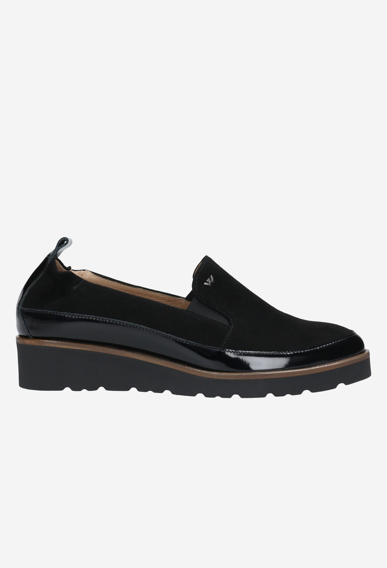 Czarne wsuwane półbuty damskie z łączonych skór