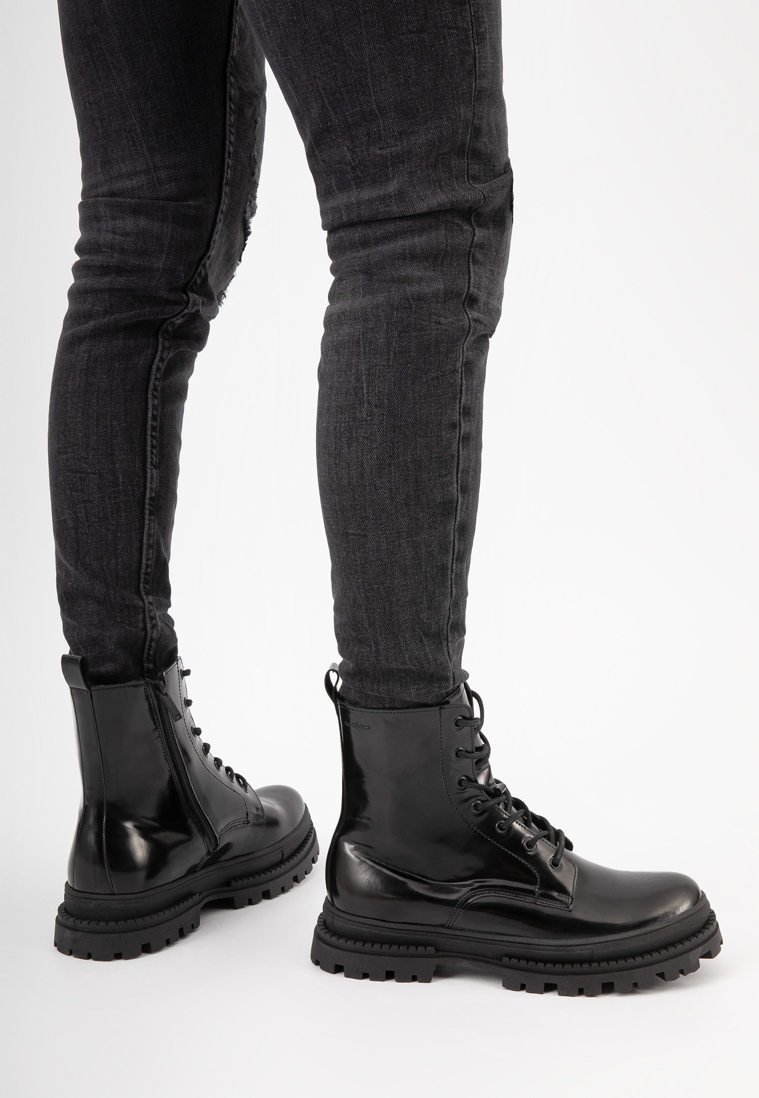 Brązowe męskie trzewiki bikery ze skóry licowej