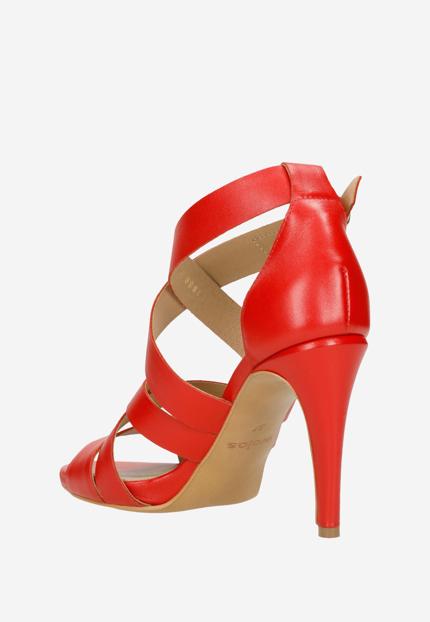 Oryginalne beżowe sandały na szpilce ze srebrnymi przetarciami