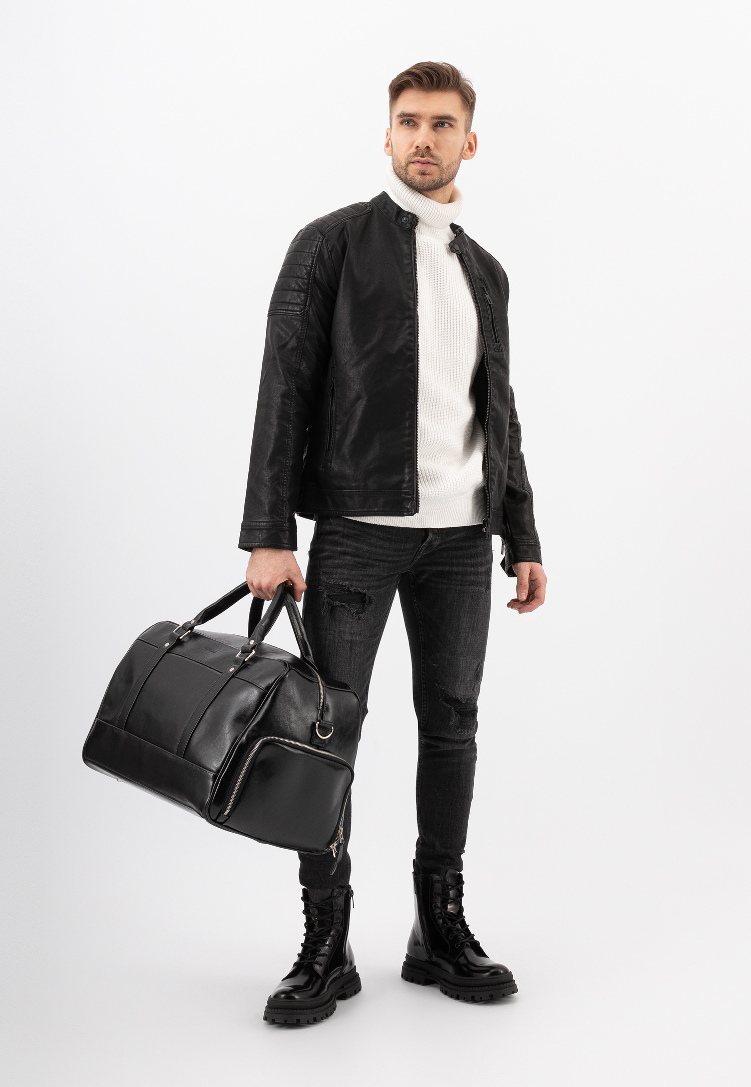 Pojemna czarna torba męska ze skóry naturalnej