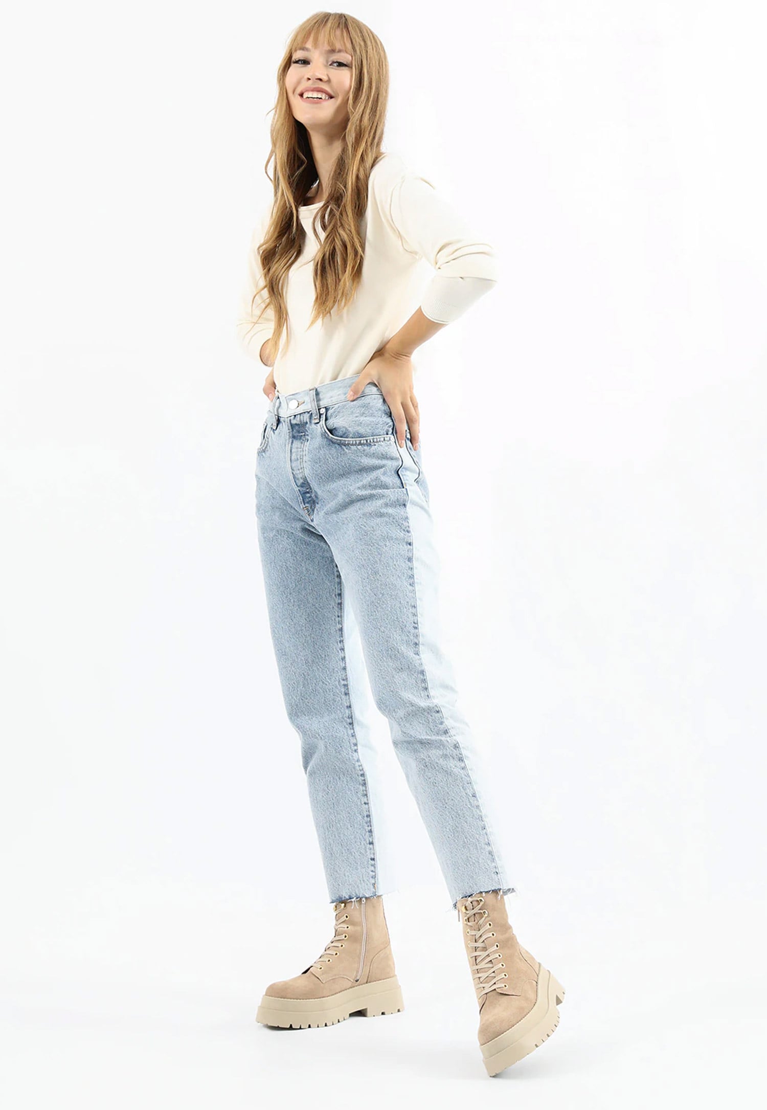 Beżowe trzewiki damskie na masywnej podeszwie