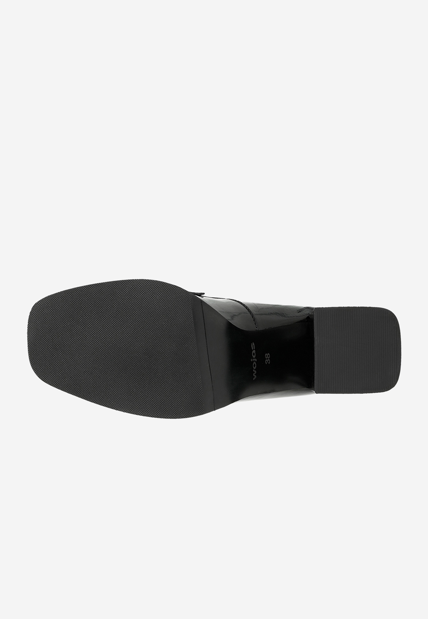 Czarne lakierowane mokasyny damskie na solidnym obcasie