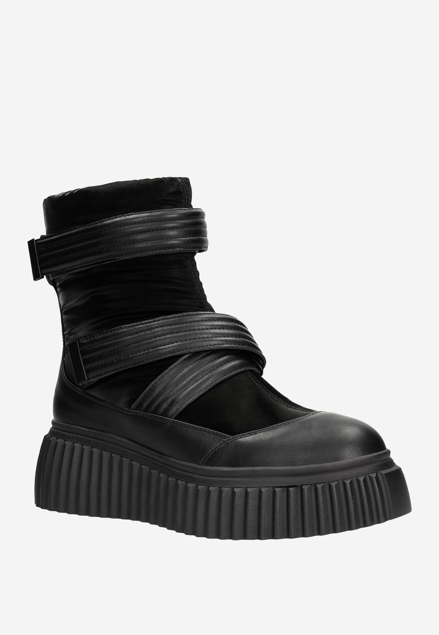 RELAKS czarne Śniegowce damskie paskami na rzep