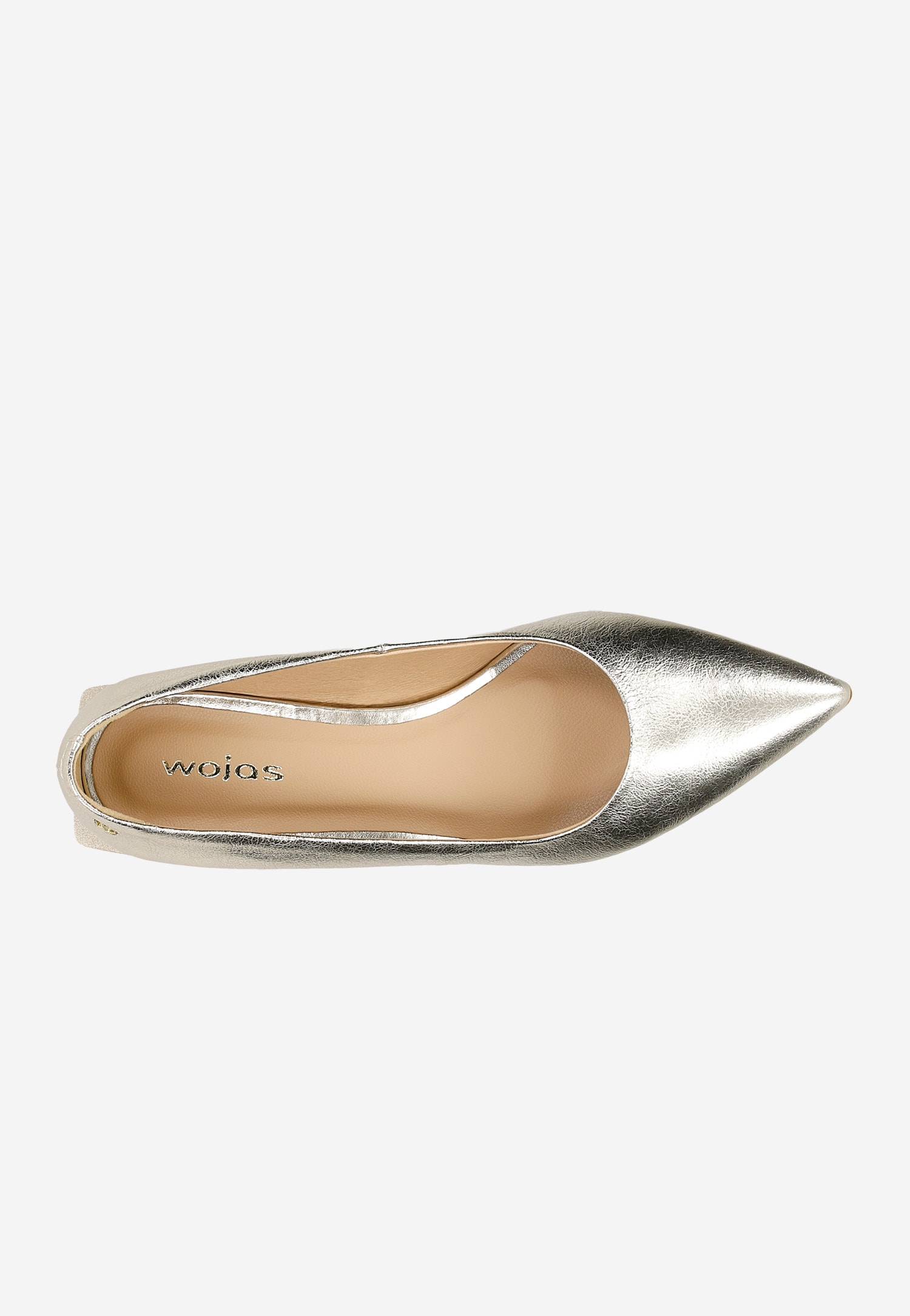 Złote baleriny na obcasie z noskiem w szpic