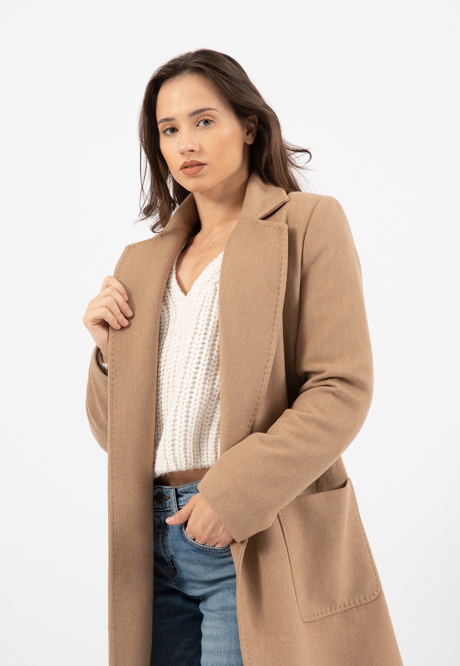 RELAKS beżowy płaszcz damski