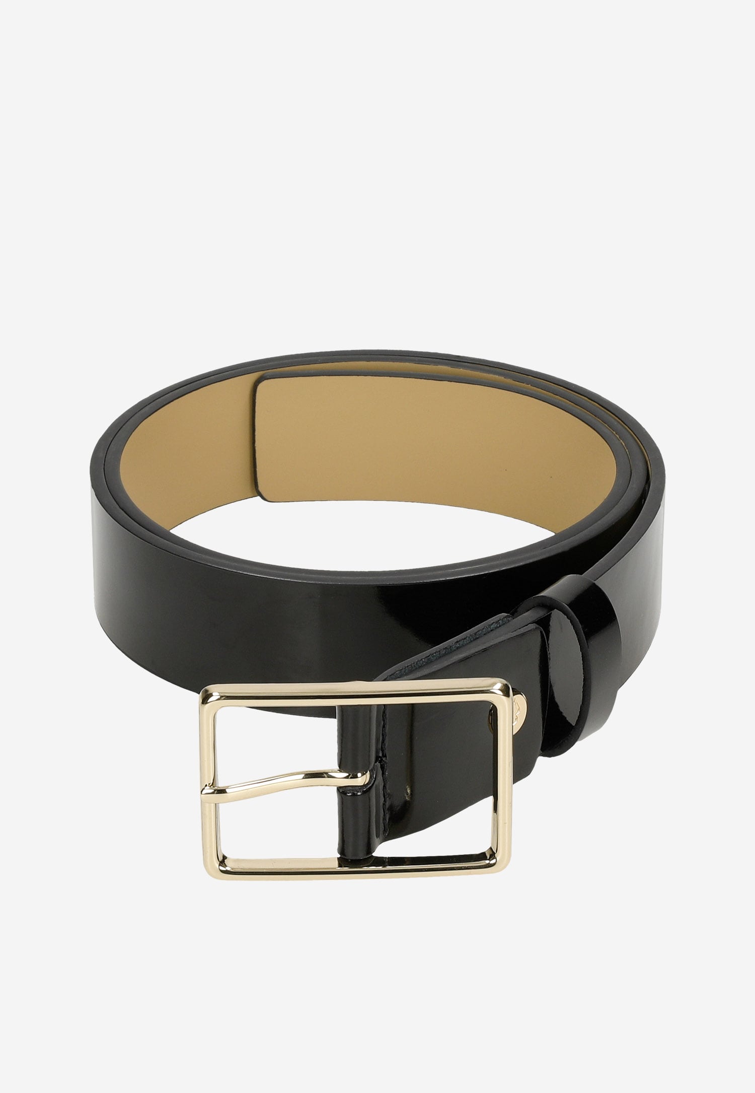 Czarny elegancki pasek damski ze złotą klamrą