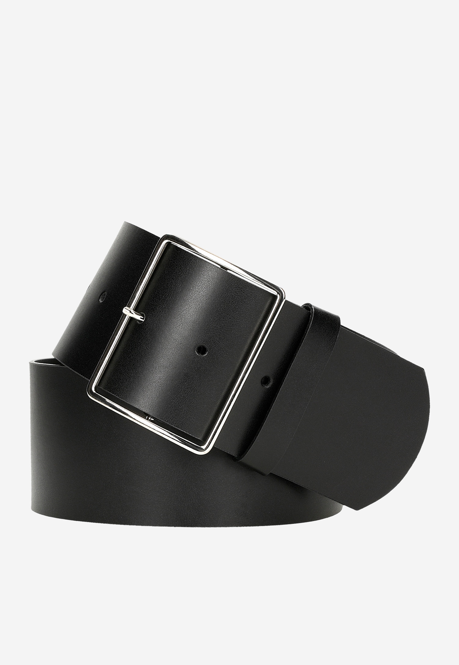 Czarny pasek damski ze skóry licowej ze srebrną klamrą