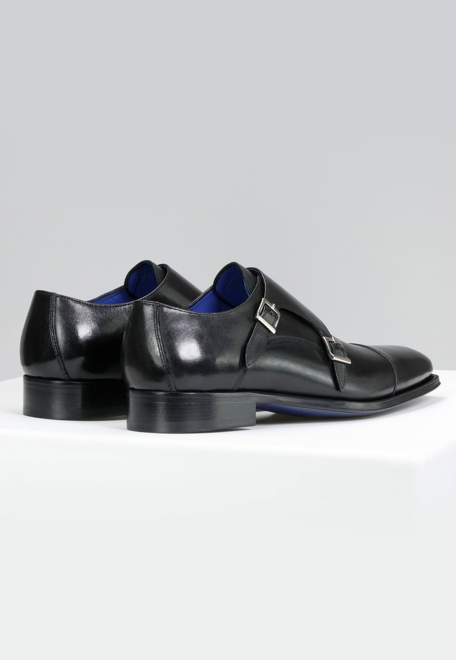 PREMIUM czarne eleganckie monki z dwiema klamrami