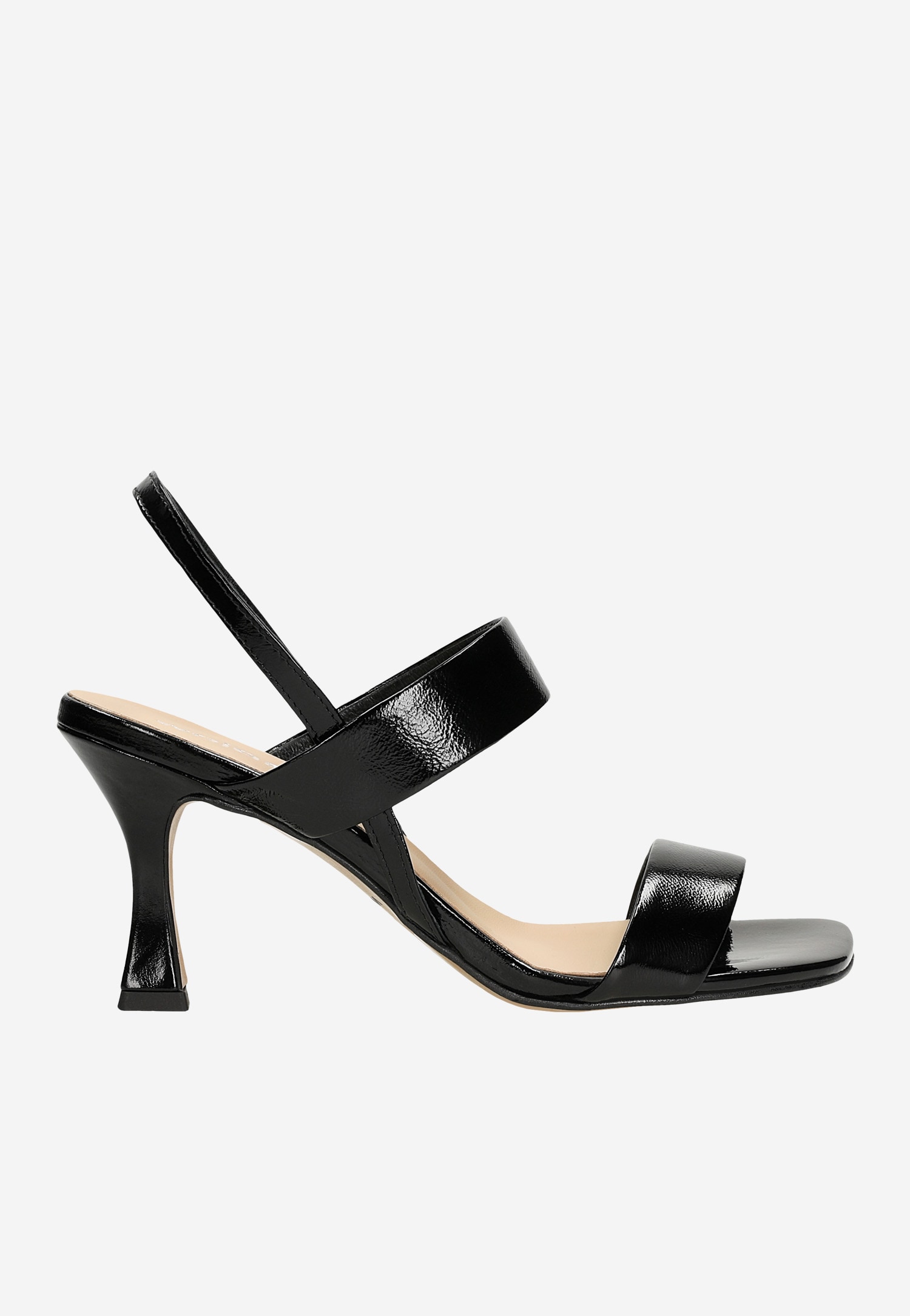 Czarne lakierowane sandały damskie na oryginalnym obcasie