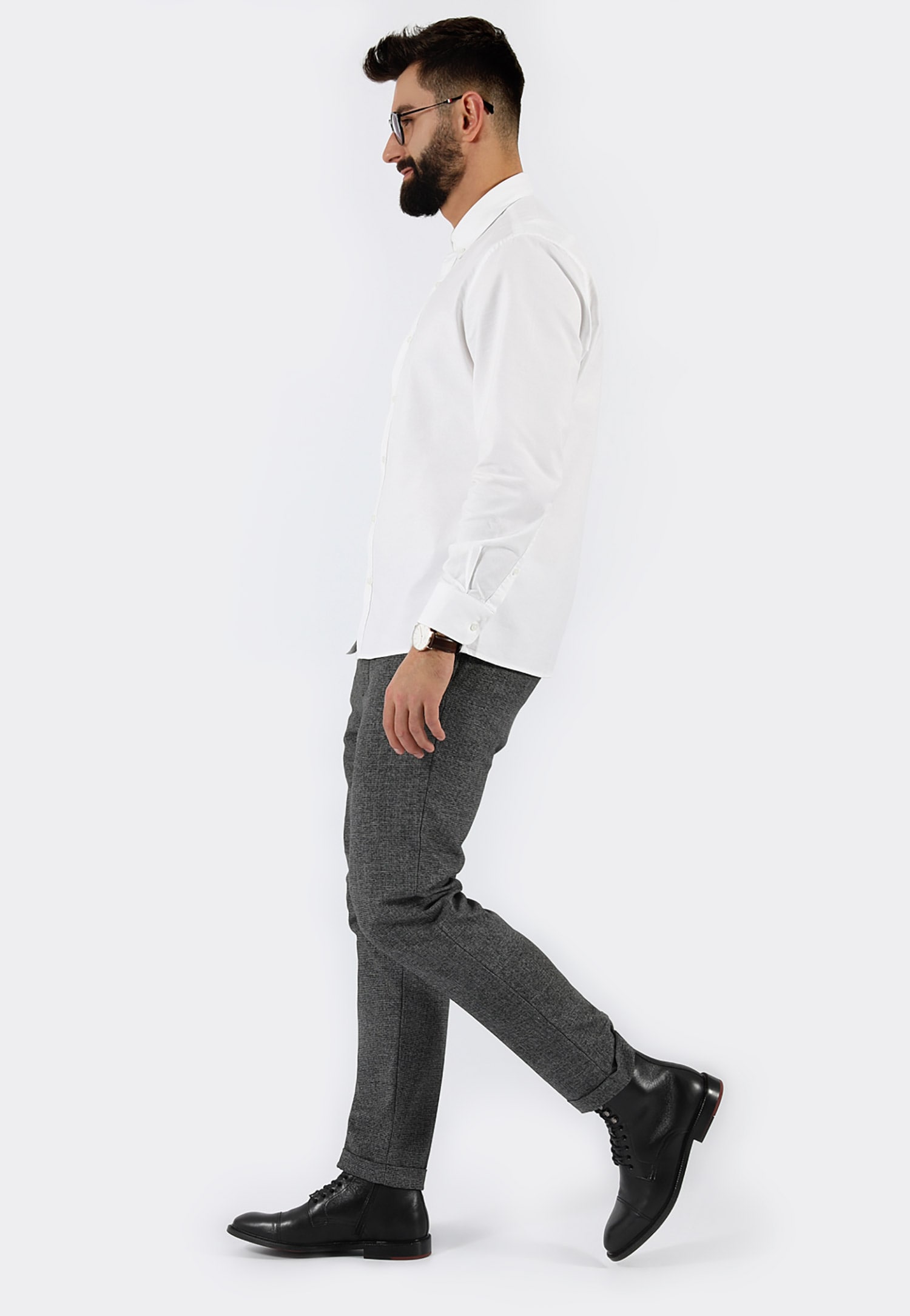 Czarne trzewiki męskie ze skóry licowej