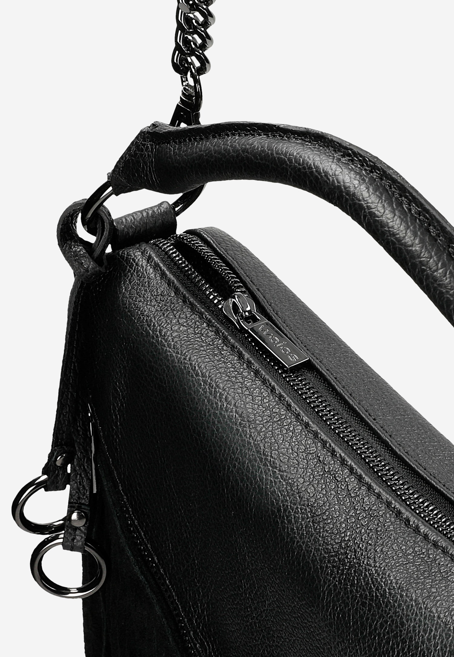 Czarna duża torba damska z łańcuchem i frędzlami