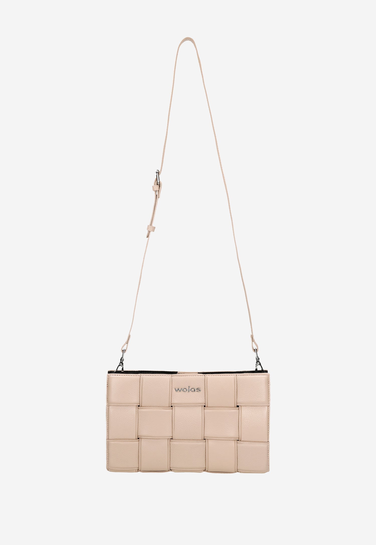 Beżowa torebka damska ze skóry licowej o plecionej strukturze