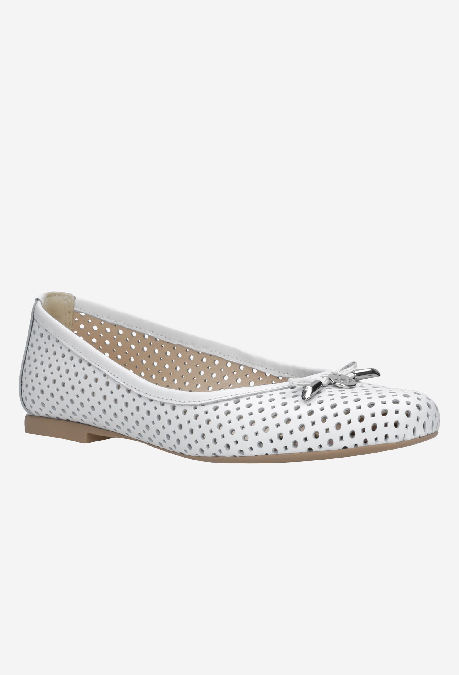 Białe wygodne baleriny damskie ze skóry licowej