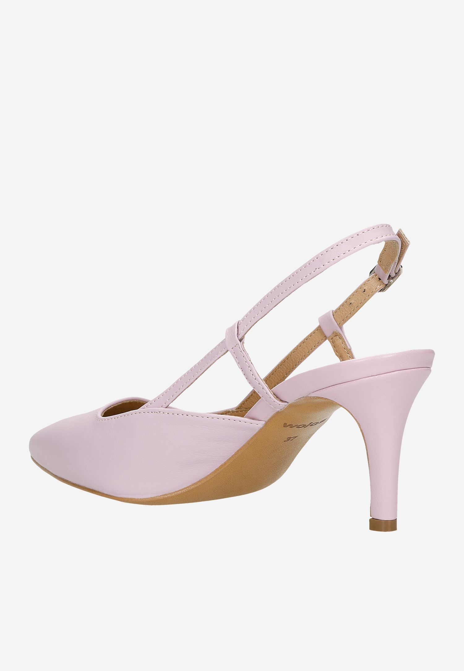 Różowe czółenka damskie z odkrytą piętą z lakierowanej skóry