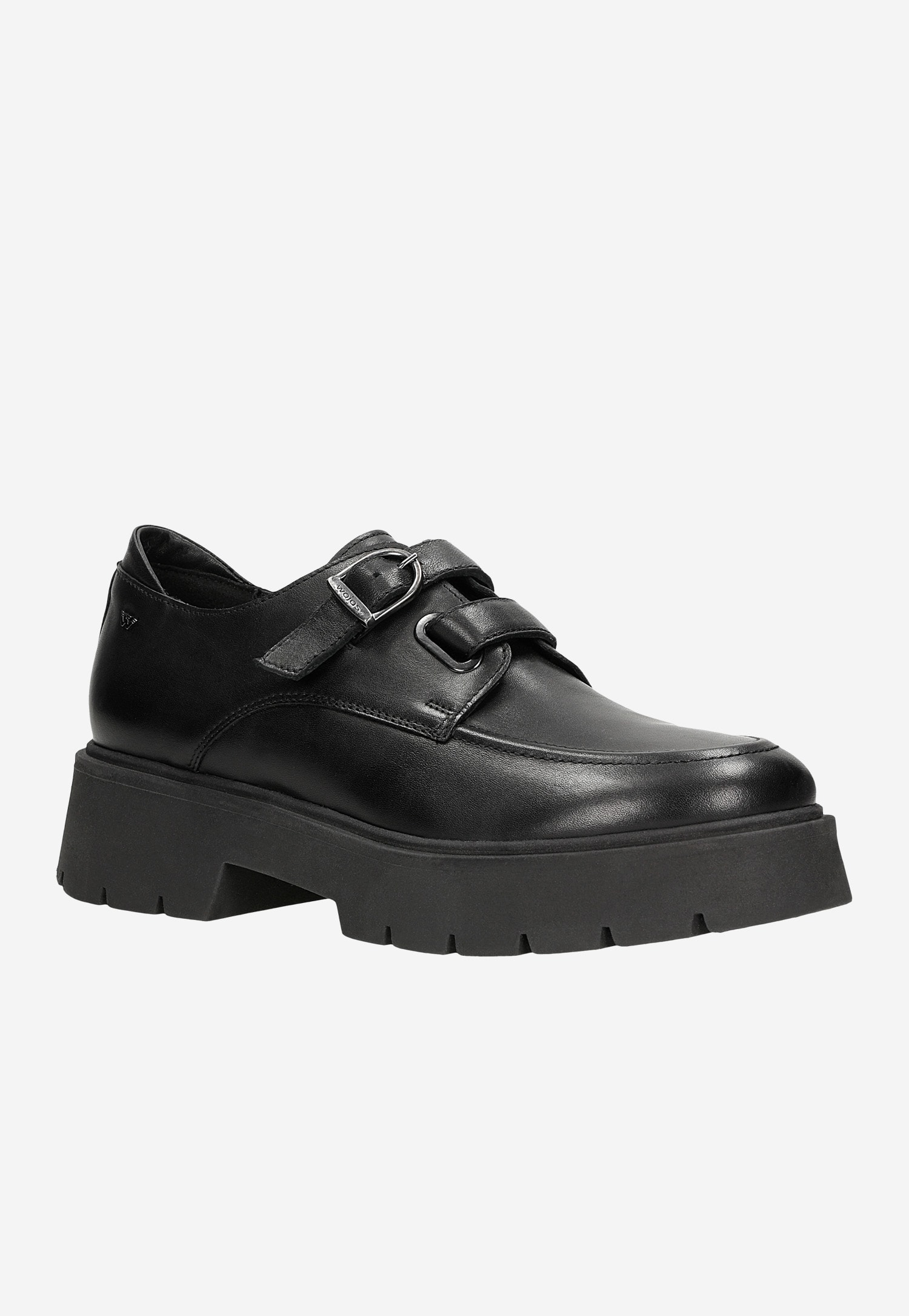 Czarne skórzane półbuty damskie na grubej podeszwie