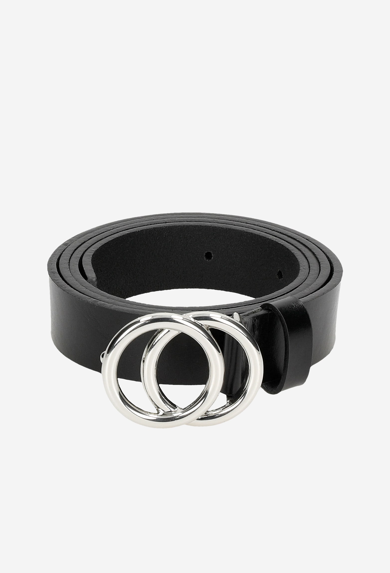 Czarny pasek damski ze srebną klamrą