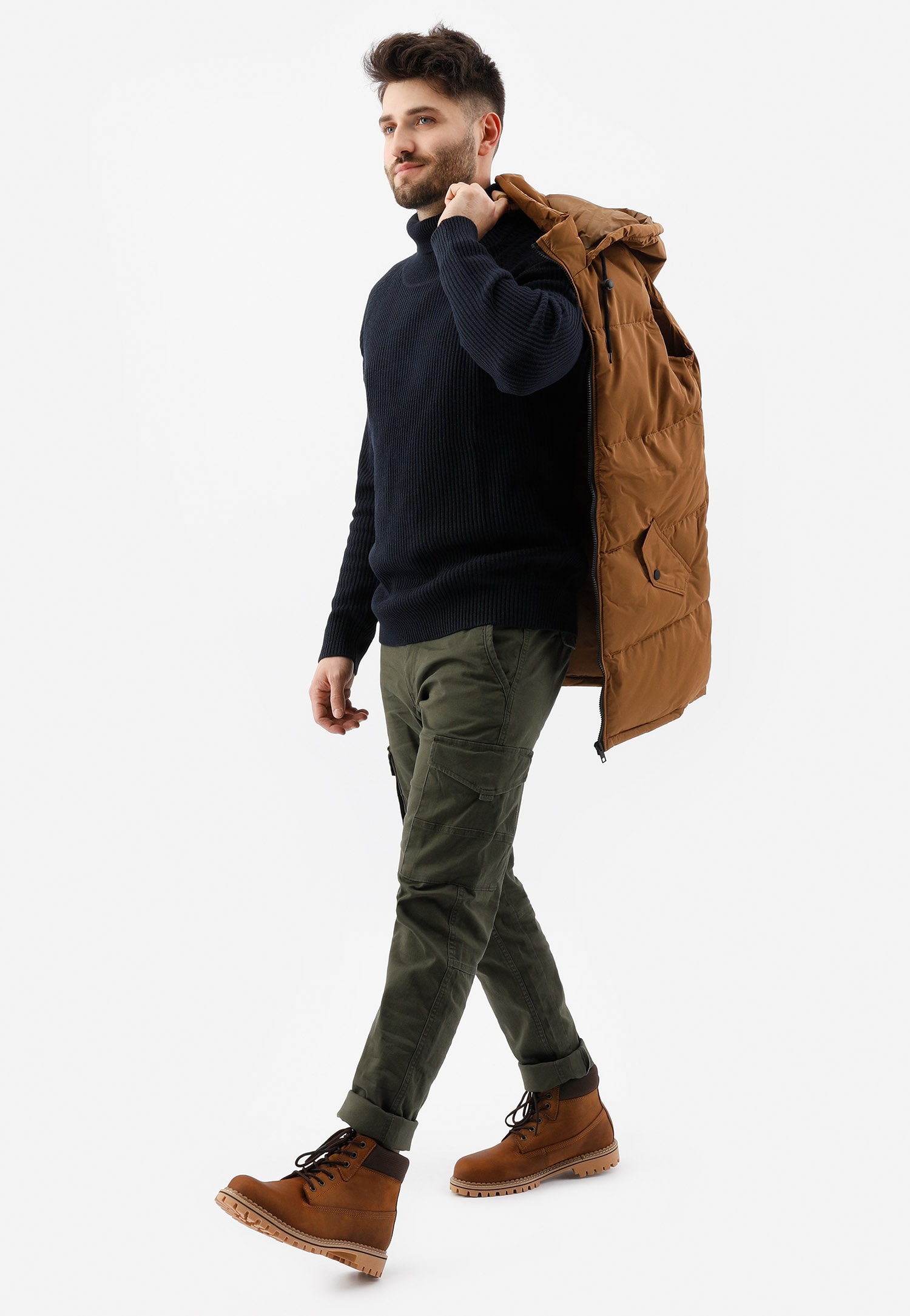 Brązowe sznurowane workery męskie