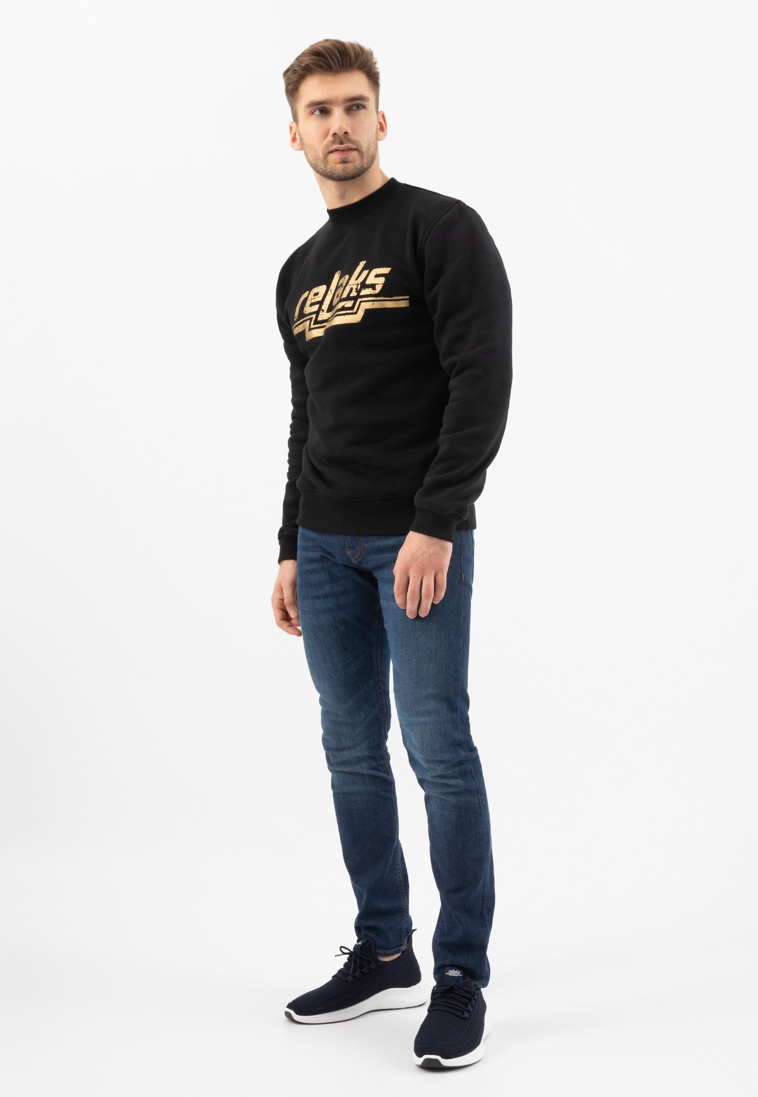 RELAKS granatowe wsuwane sneakersy męskie z zielonymi akcentami