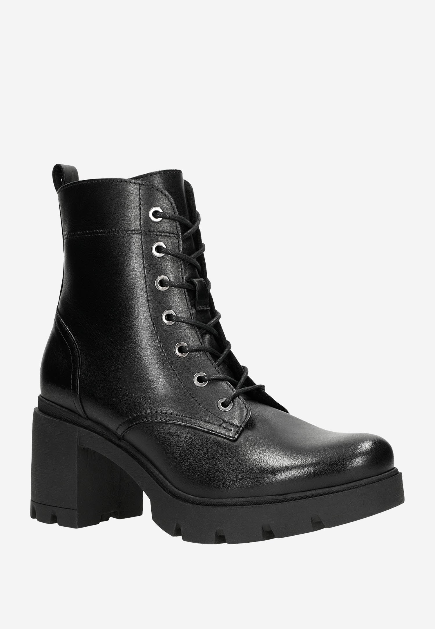 Czarne ocieplane trzewiki damskie na słupku