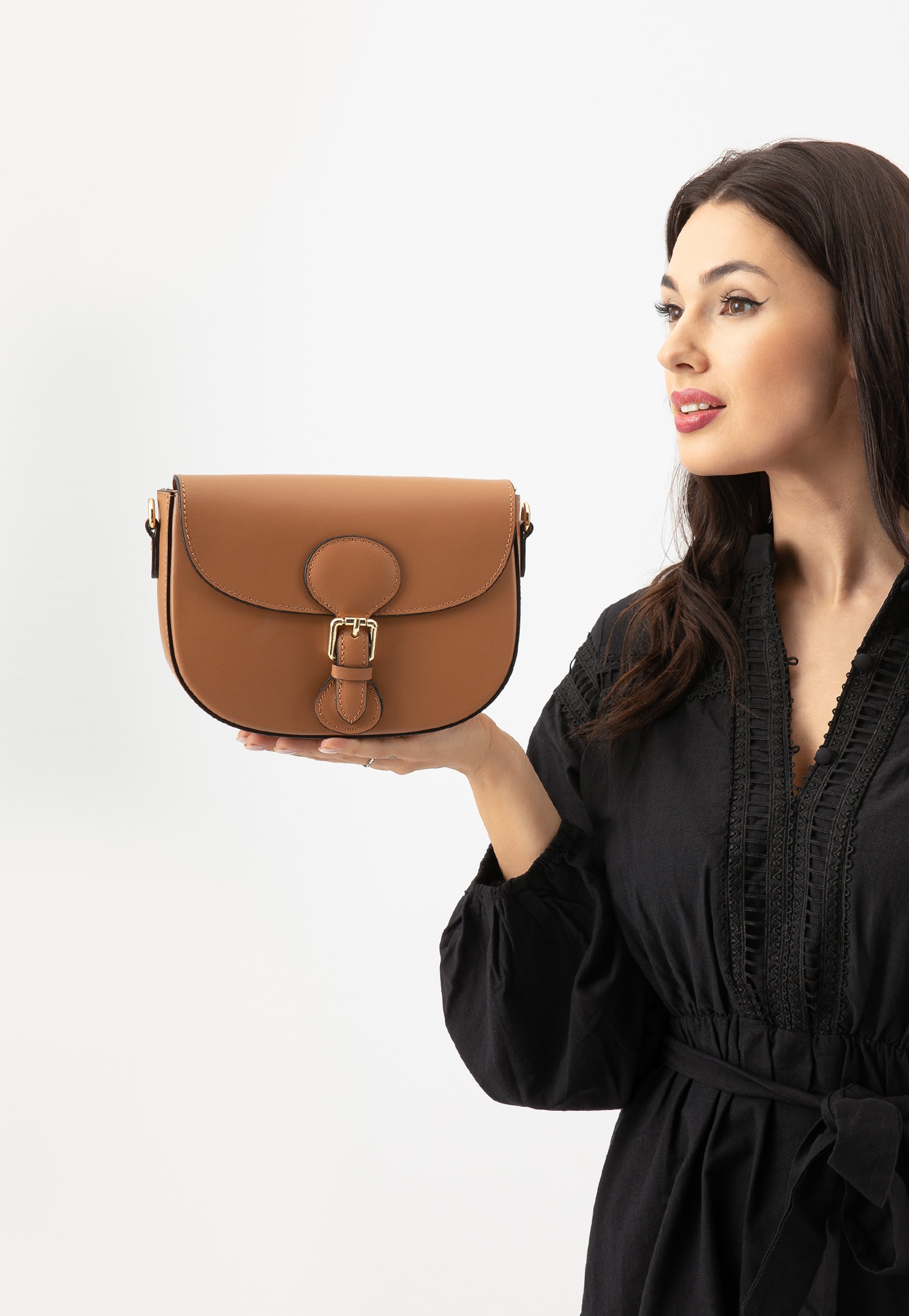 Brązowa skórzana torebka damska saddle bag