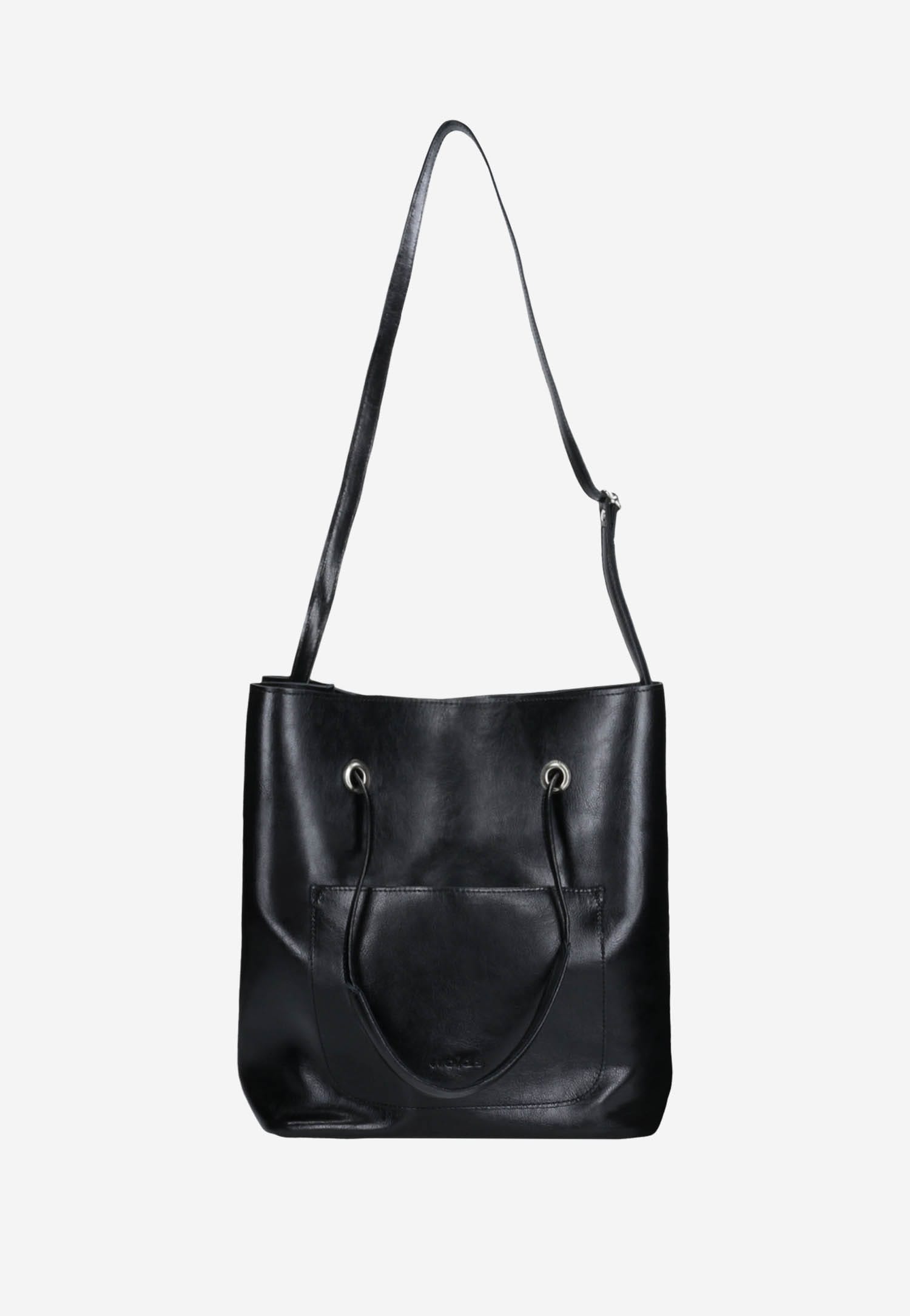 Brązowa duża torebka damska z zewnetrzną kieszenią