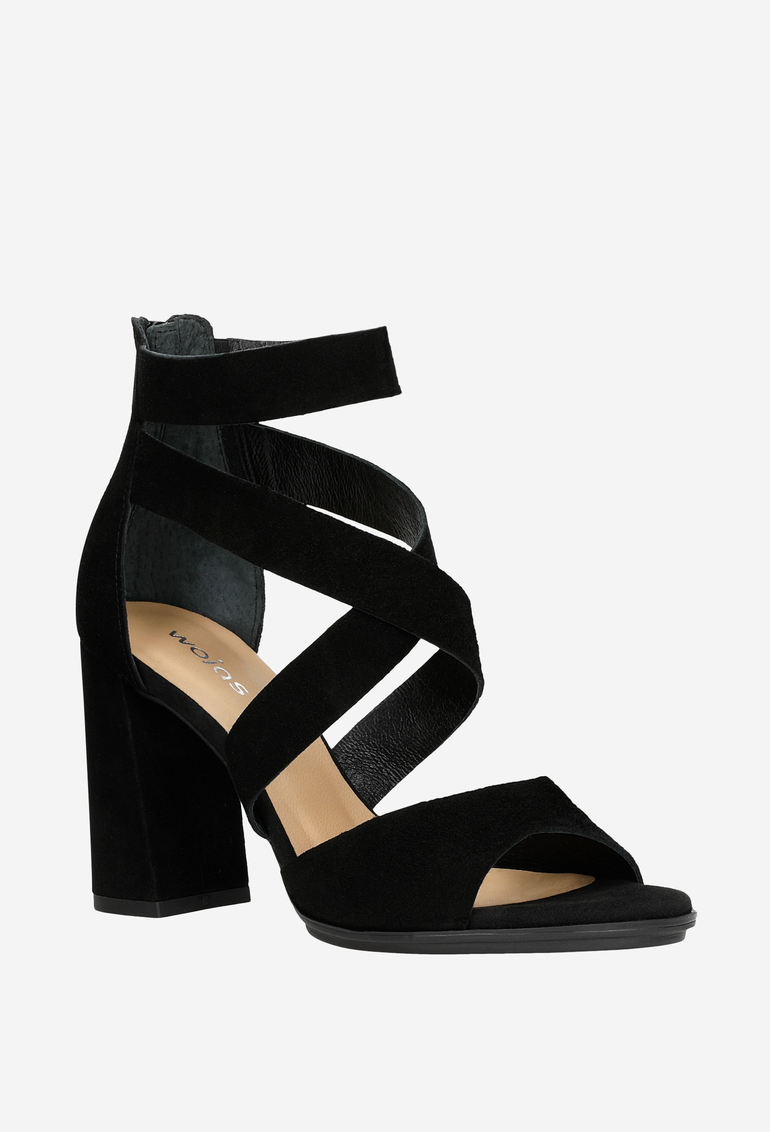 Beżowe sandały damskie na szerokim słupku