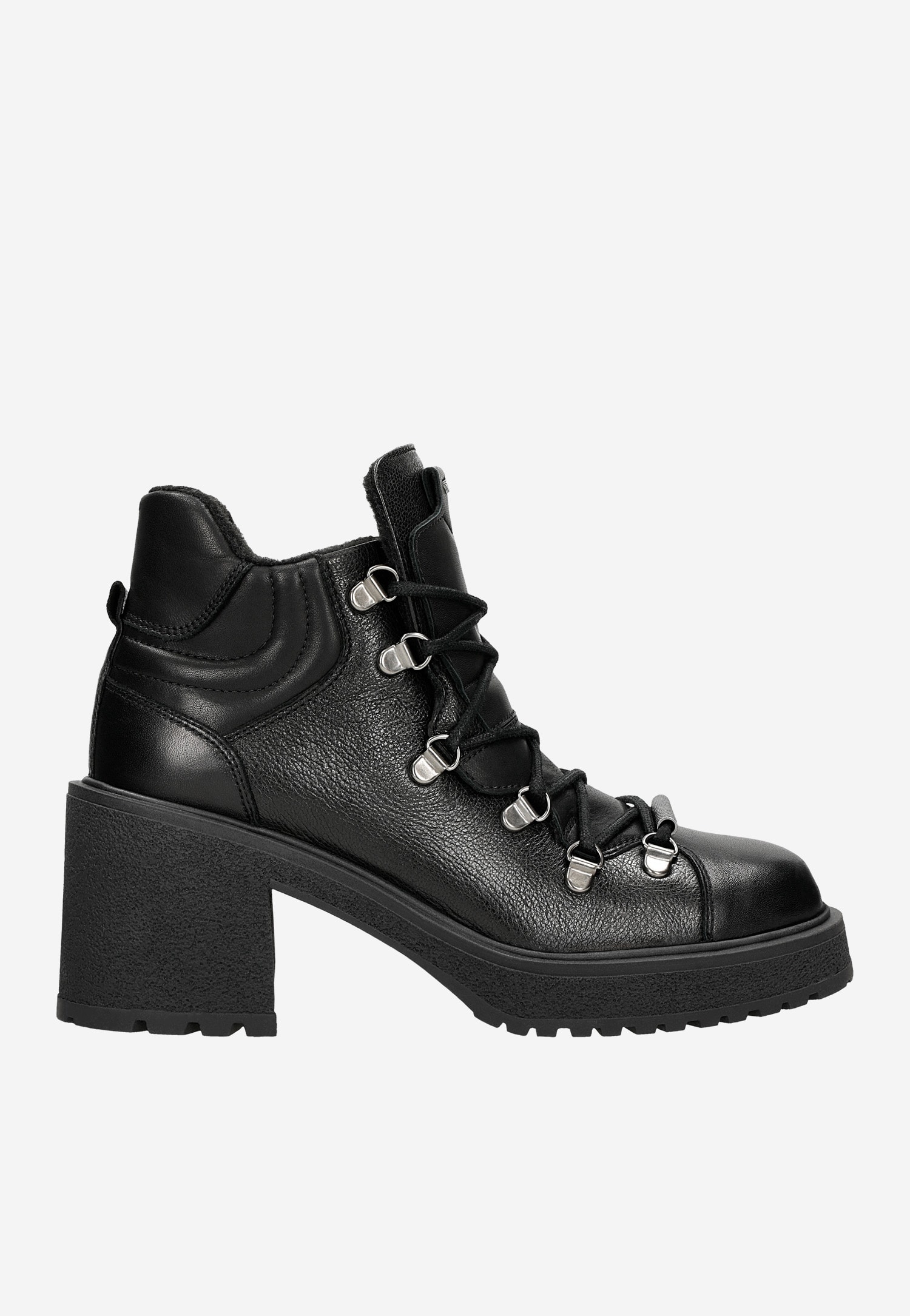 Czarne ocieplane bikery damskie na szerokim obcasie