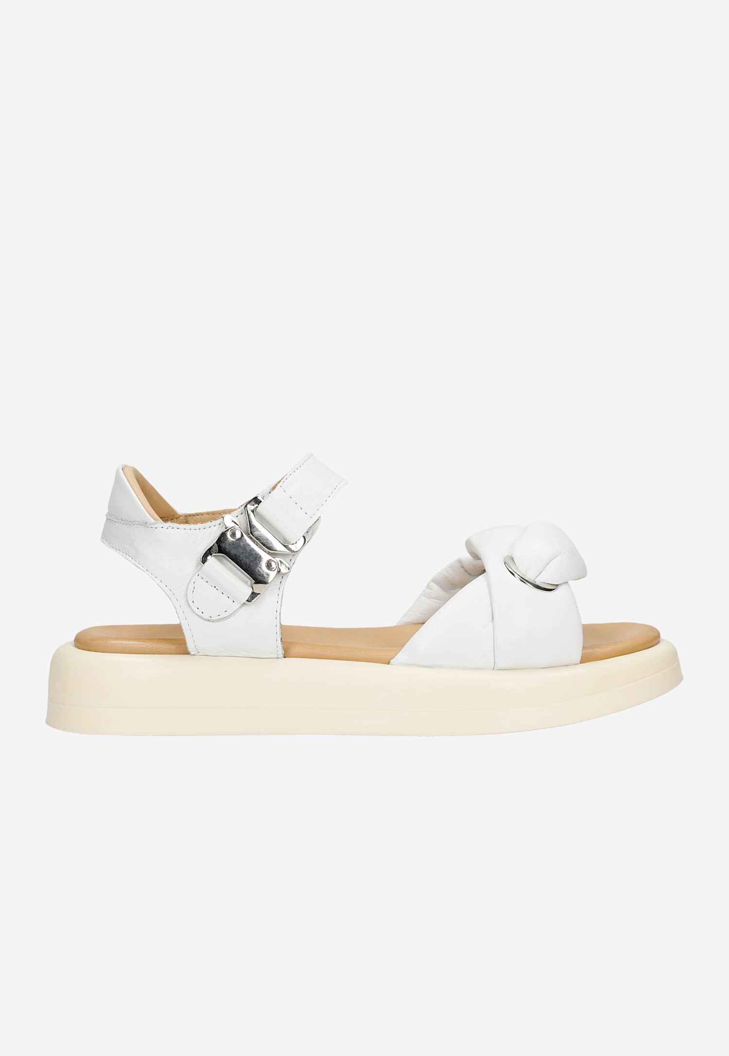 Białe oryginalne sandały damskie na płaskiej podeszwie