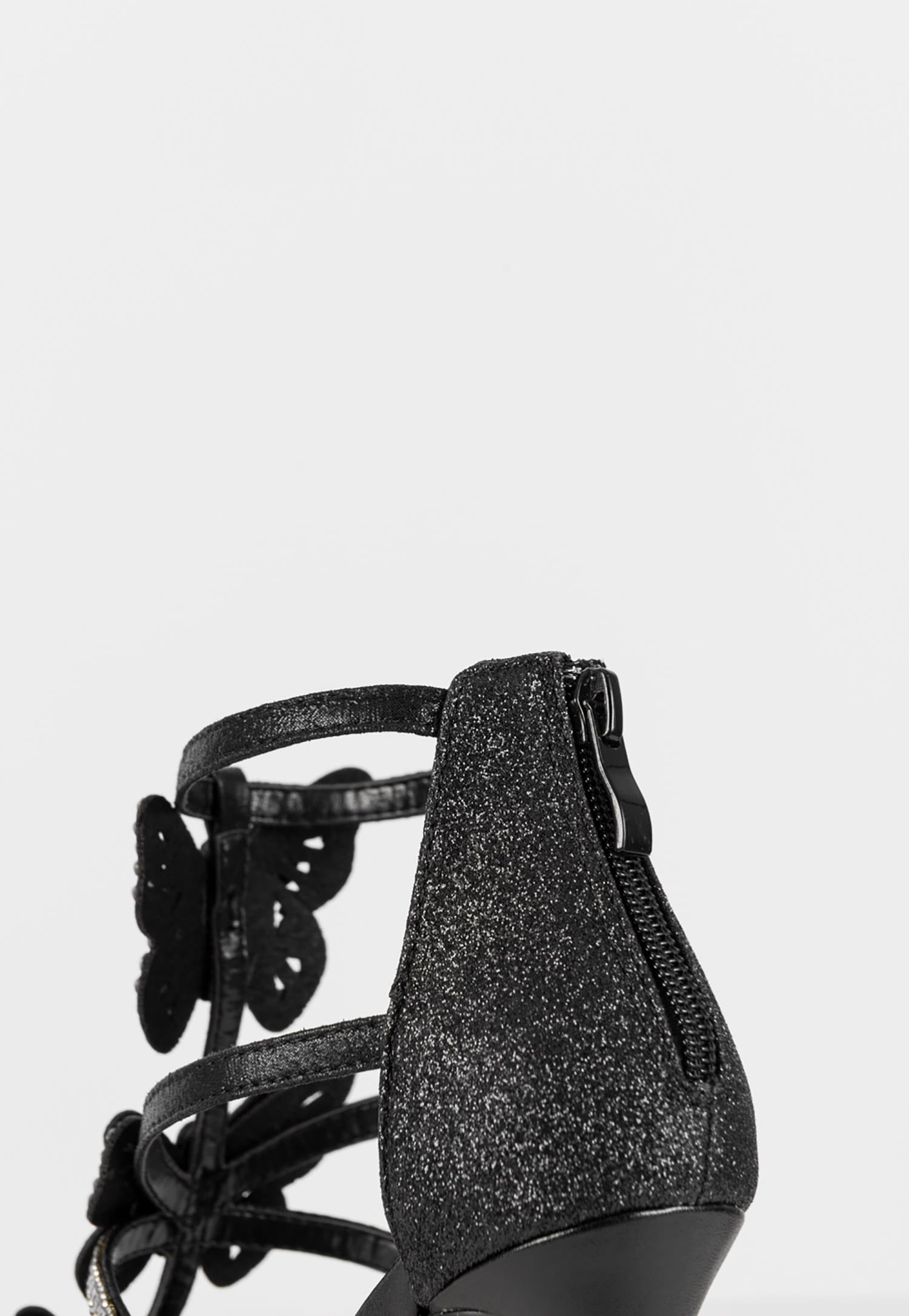 WJS czarne sandały damskie z motylkami