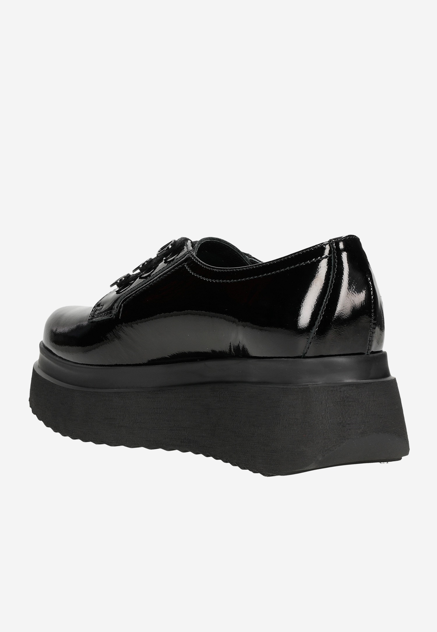 Czarne creepersy damskie z lakierowanej skóry