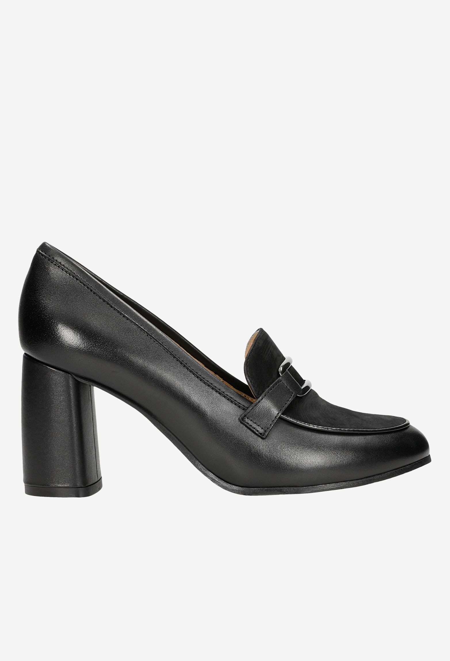 Czarne mokasyny damskie na obcasie w formie słupka