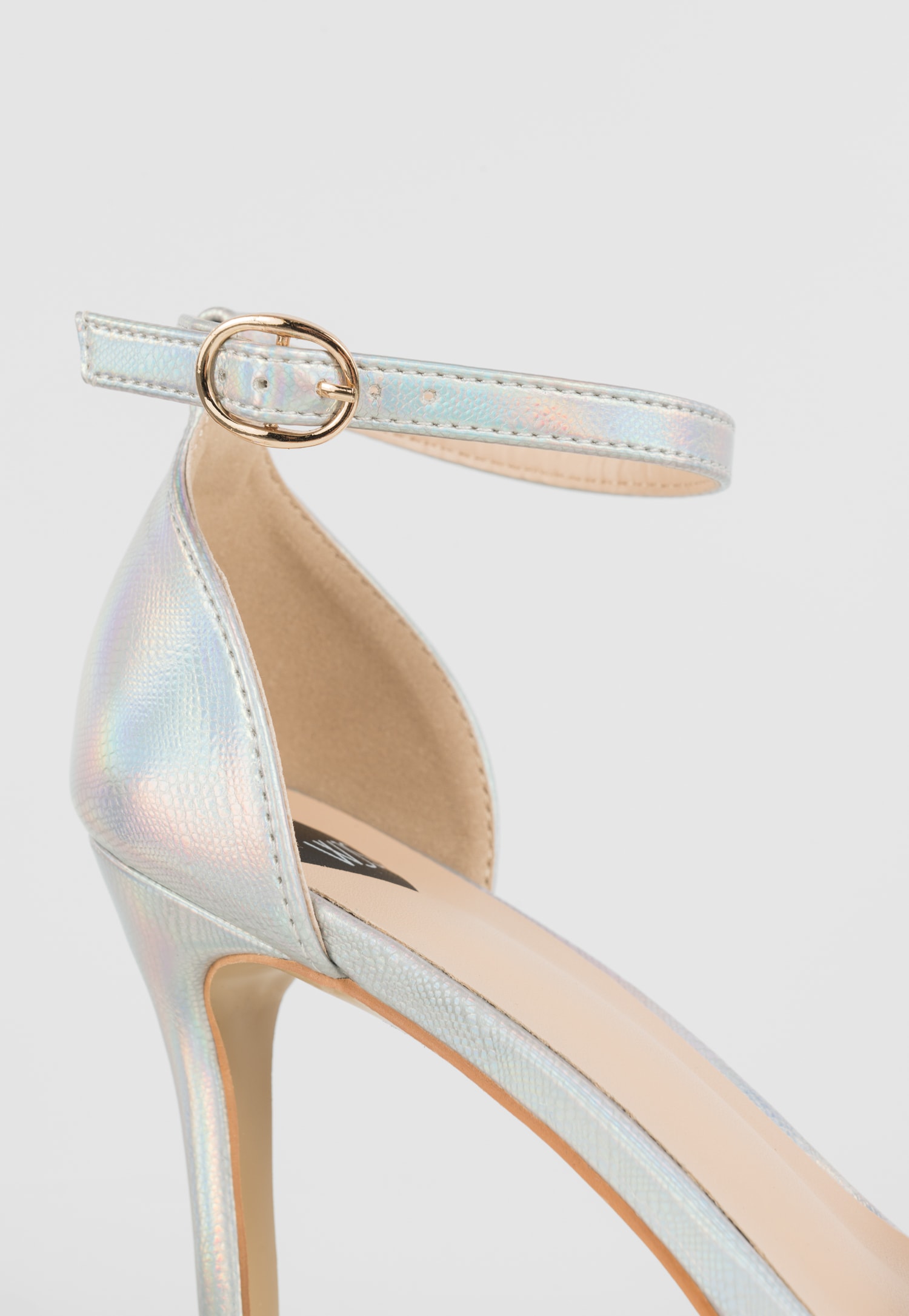 WJS srebrne holograficzne sandały damskie na słupku