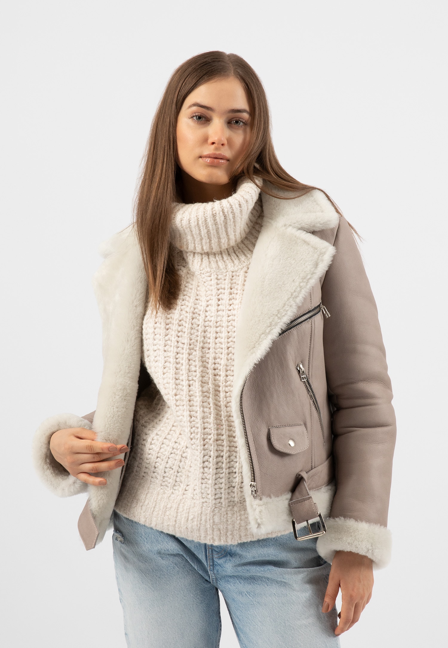 RELAKS beżowa kurtka damska kożuch