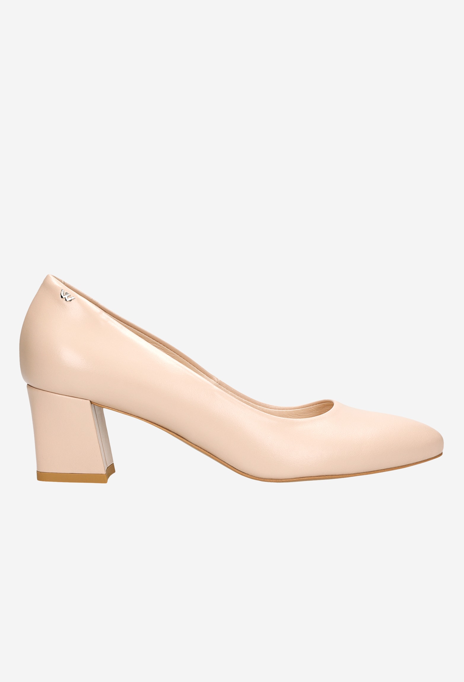 Beżowe lakierowane czółenka damskie na obcasie