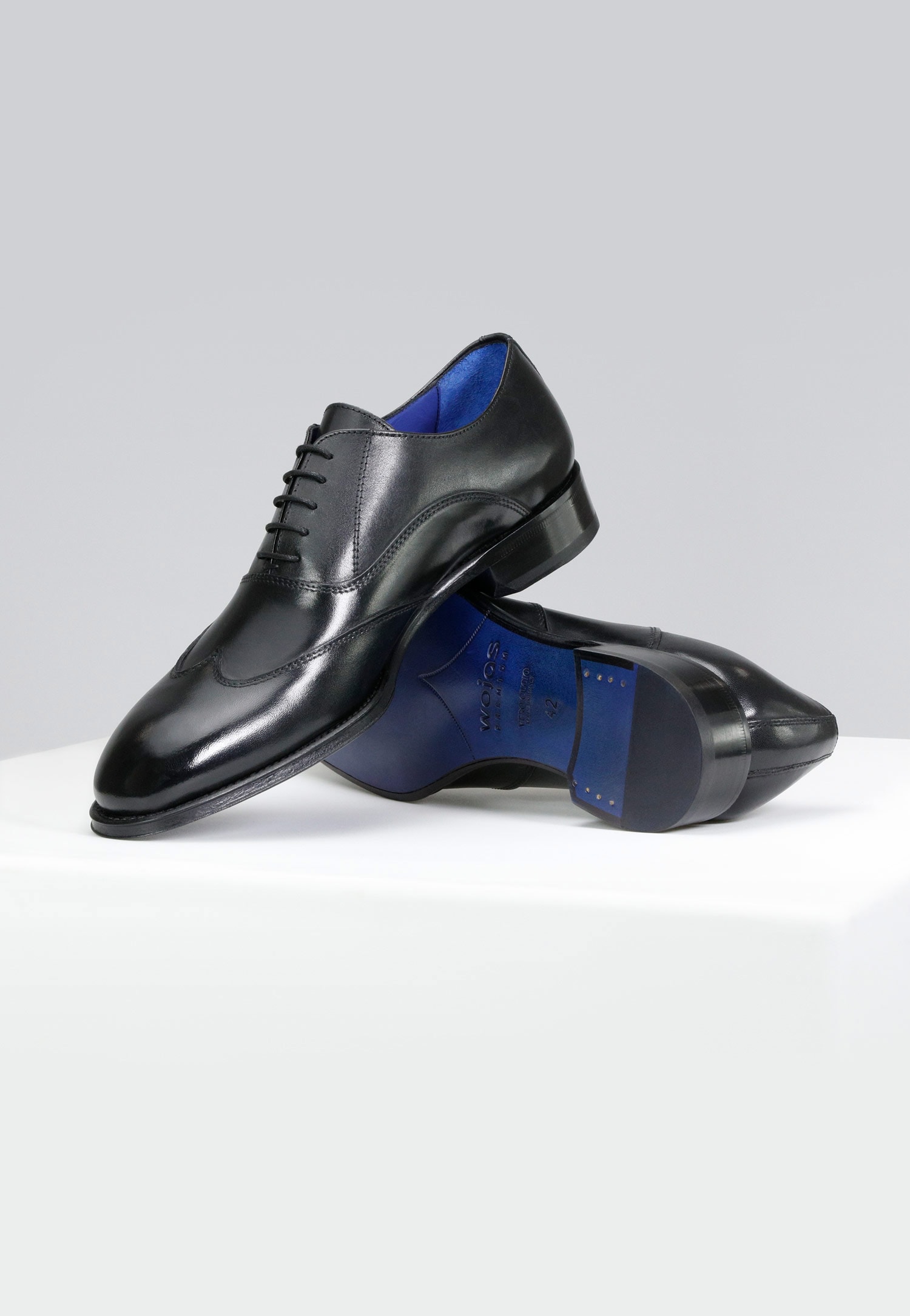 Czarne wizytowe półbuty męskie ze skórzaną podeszwą - linia PREMIUM