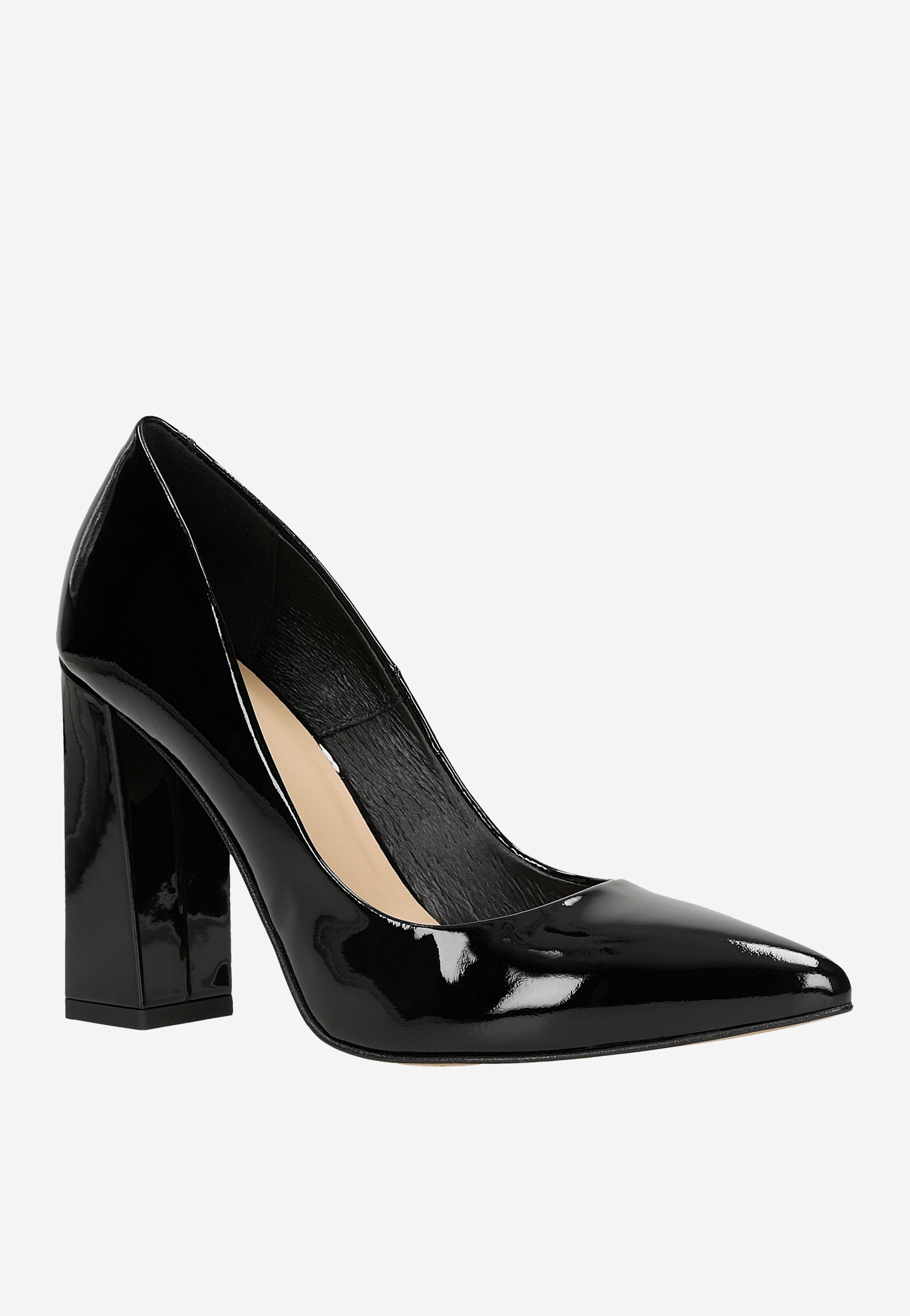 Czarne lakierowane czółenka damskie na wysokim słupku