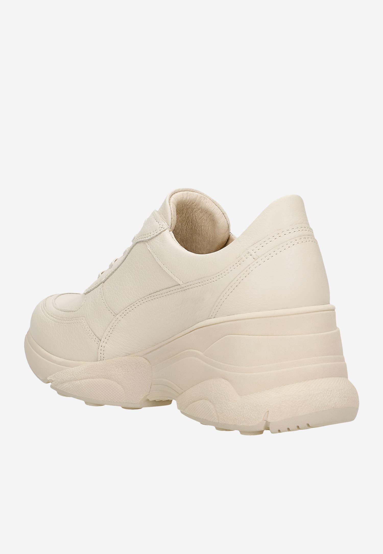 Beżowe skórzane sneakersy damskie na wysokiej podeszwie