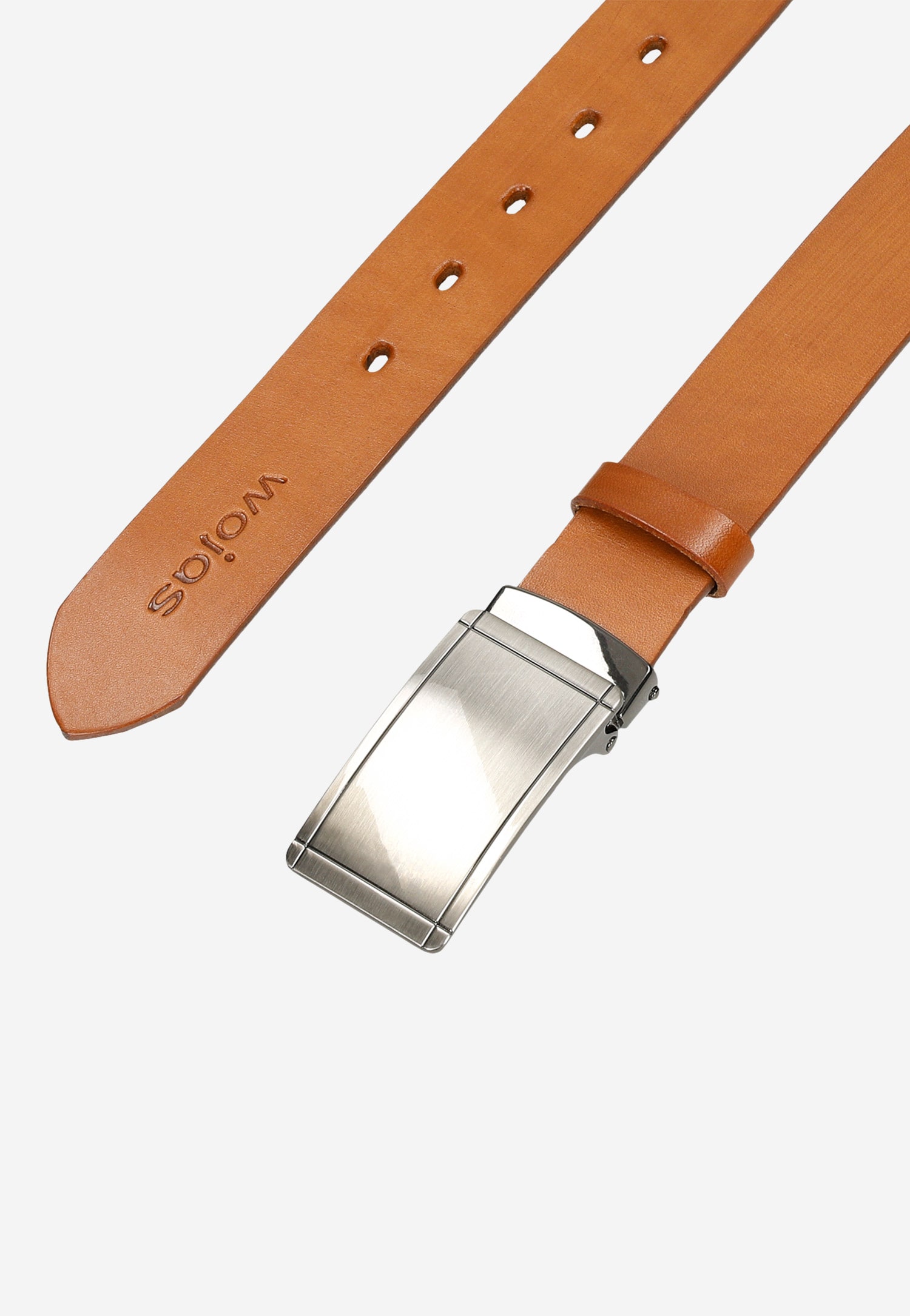 Jasnobrązowy pasek męski z pełną srebrną klamrą