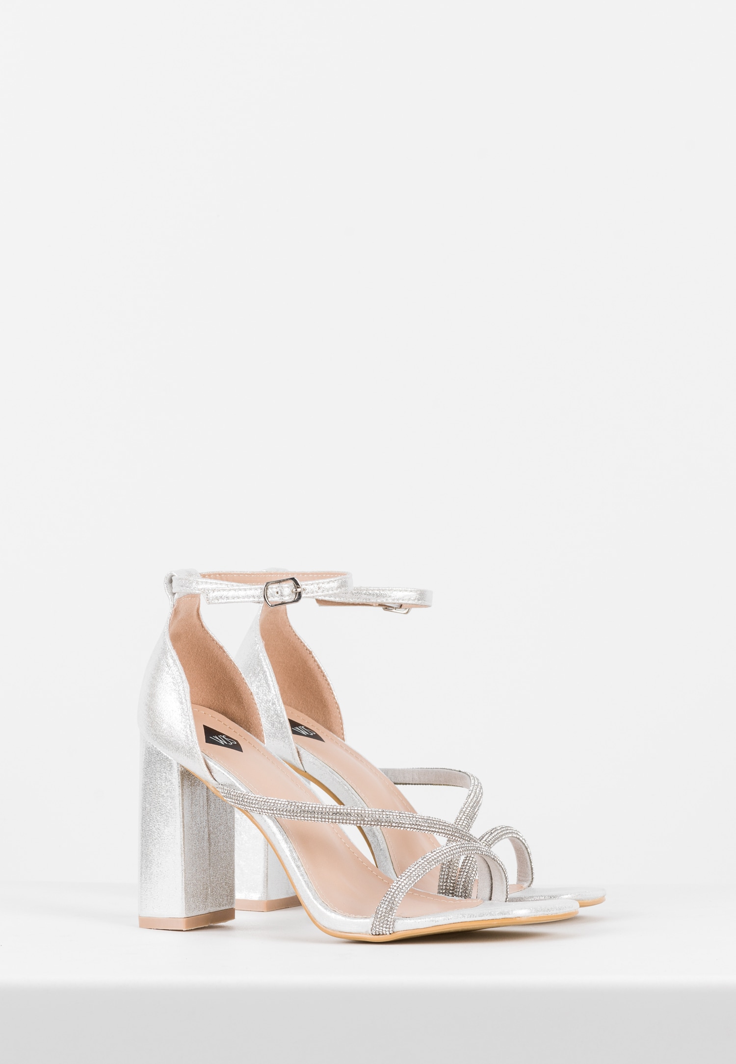 WJS zjawiskowe srebrne sandały damskie na obcasie