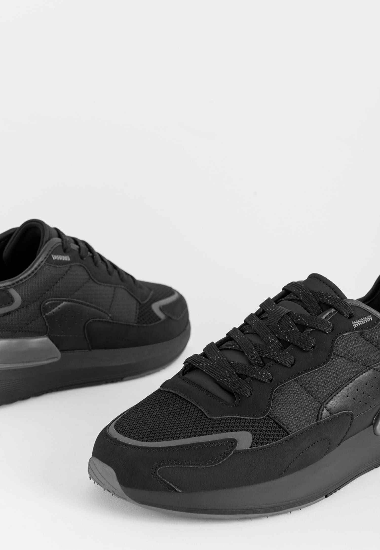 WJS czarne sneakersy męskie z szarymi wstawkami