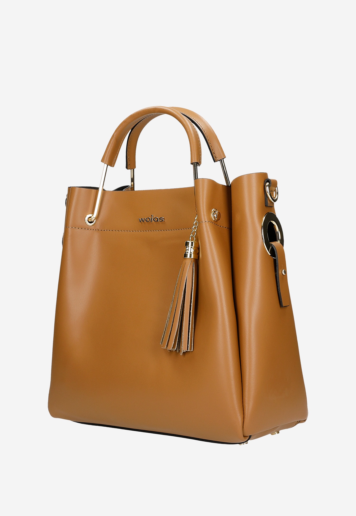 Jasnobrązowa torebka kuferek z ozdobnym frędzelkiem